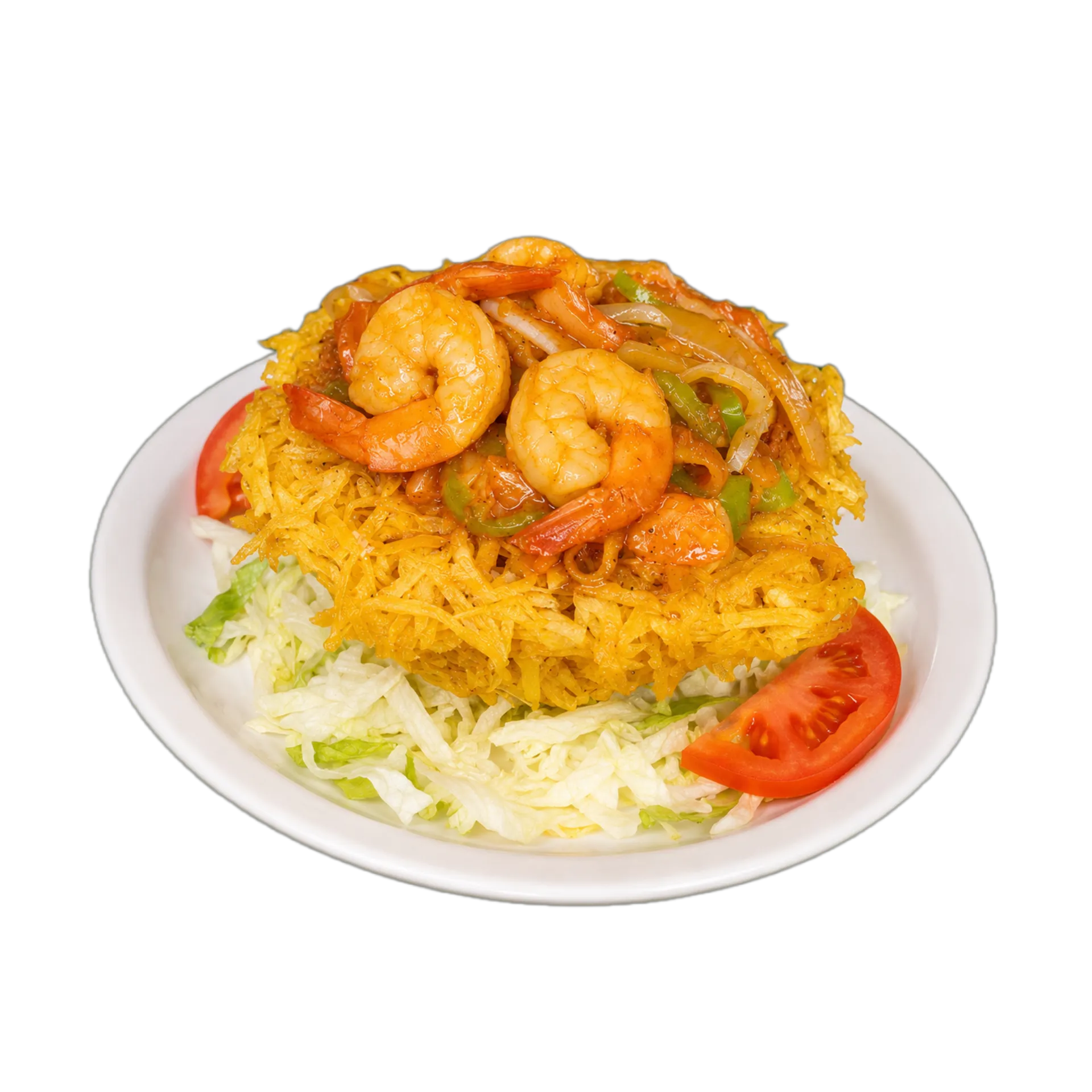 canasta rellena de platano camarones